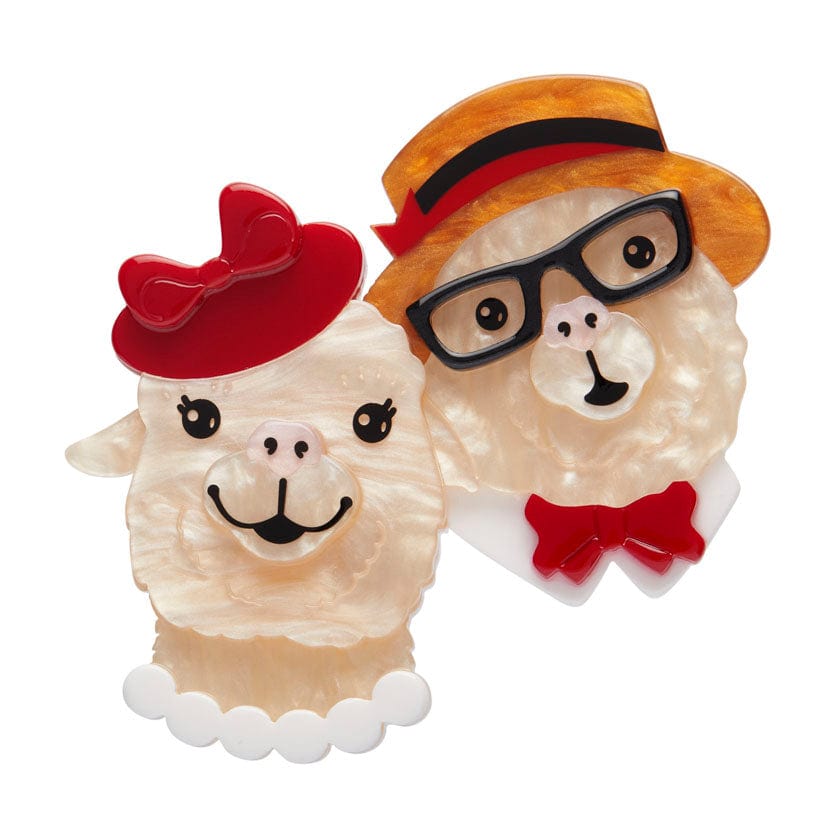 The Enamoured Alpacas Brooch - Erstwilder - Quirky Resin and Enamel Accessories