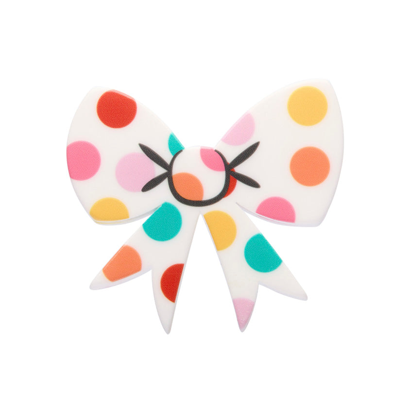 Polka Dot Bow Simplified Mini Brooch – White