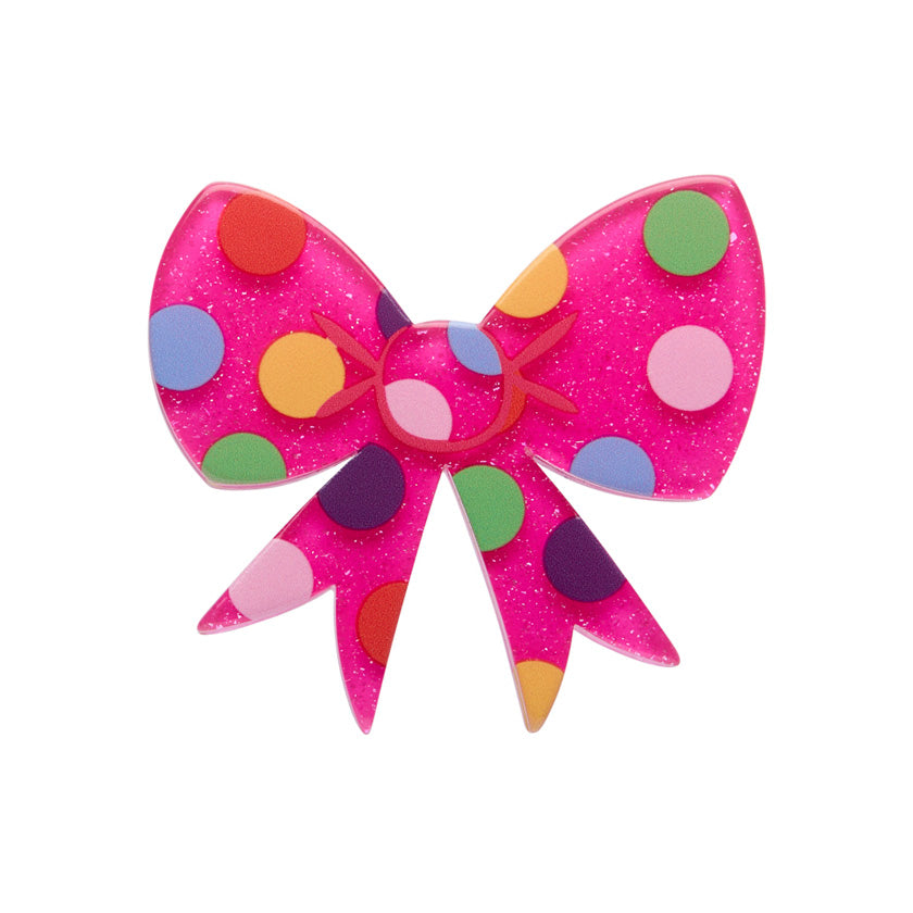 Polka Dot Bow Simplified Mini Brooch – Pink