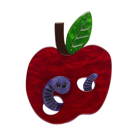 Mrs Apple and Mr Worm Brooch
