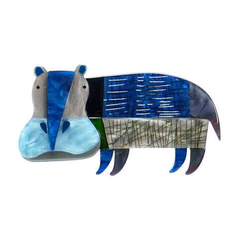 A Hippo Named Grunt Brooch  -  Erstwilder  -  Quirky Resin and Enamel Accessories