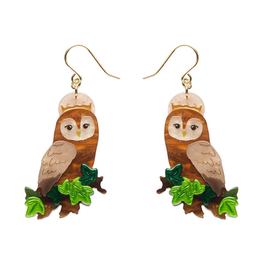 Regal Woodland Owl Drop Earrings  -  Erstwilder  -  Quirky Resin and Enamel Accessories