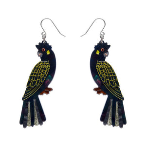 Bella the Black Cockatoo Drop Earrings