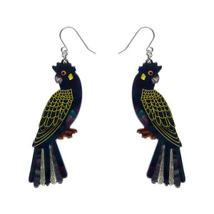 Bella the Black Cockatoo Drop Earrings