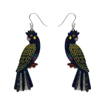 Bella the Black Cockatoo Drop Earrings