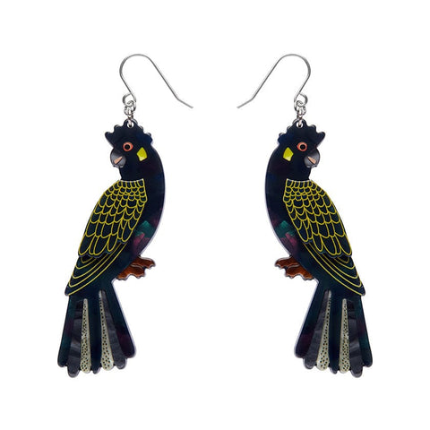 Erstwilder Bella the Black Cockatoo Drop Earrings AR1EG06