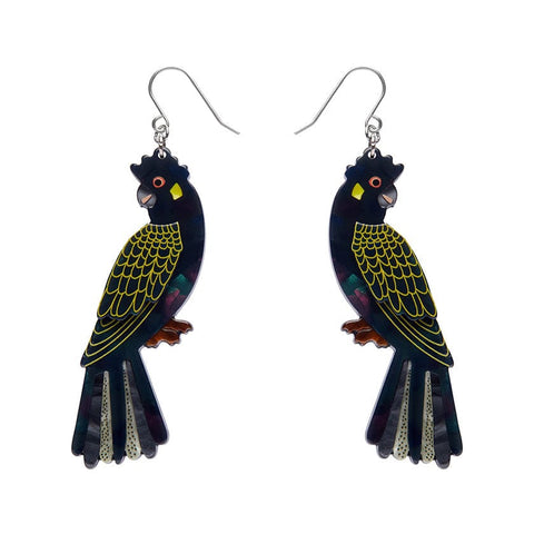 Erstwilder Bella the Black Cockatoo Drop Earrings AR1EG06