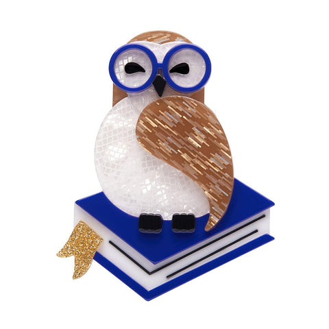 Studious Snow Owl Brooch  -  Erstwilder  -  Quirky Resin and Enamel Accessories