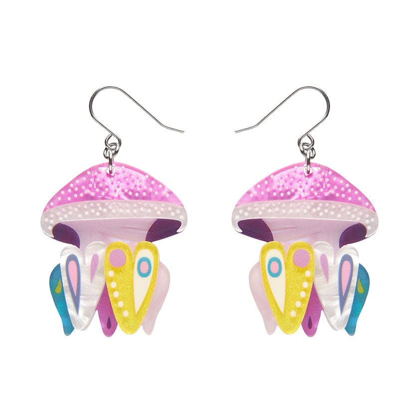 The Whimsical White Spotted Jellyfish Drop Earrings  -  Erstwilder  -  Quirky Resin and Enamel Accessories