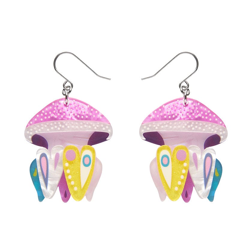 The Whimsical White Spotted Jellyfish Drop Earrings  -  Erstwilder  -  Quirky Resin and Enamel Accessories