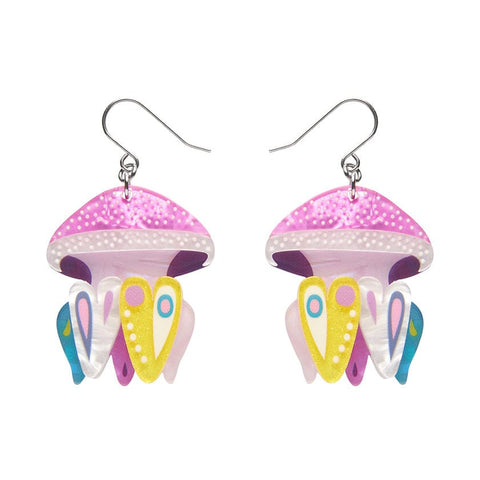 The Whimsical White Spotted Jellyfish Drop Earrings  -  Erstwilder  -  Quirky Resin and Enamel Accessories