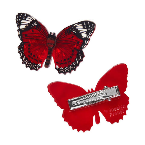 Wings Laced in Red Hair Clips Set - 2 Piece  -  Erstwilder  -  Quirky Resin and Enamel Accessories