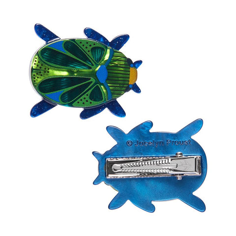 Luck of the Beetle Hair Clips Set - 2 Piece  -  Erstwilder  -  Quirky Resin and Enamel Accessories